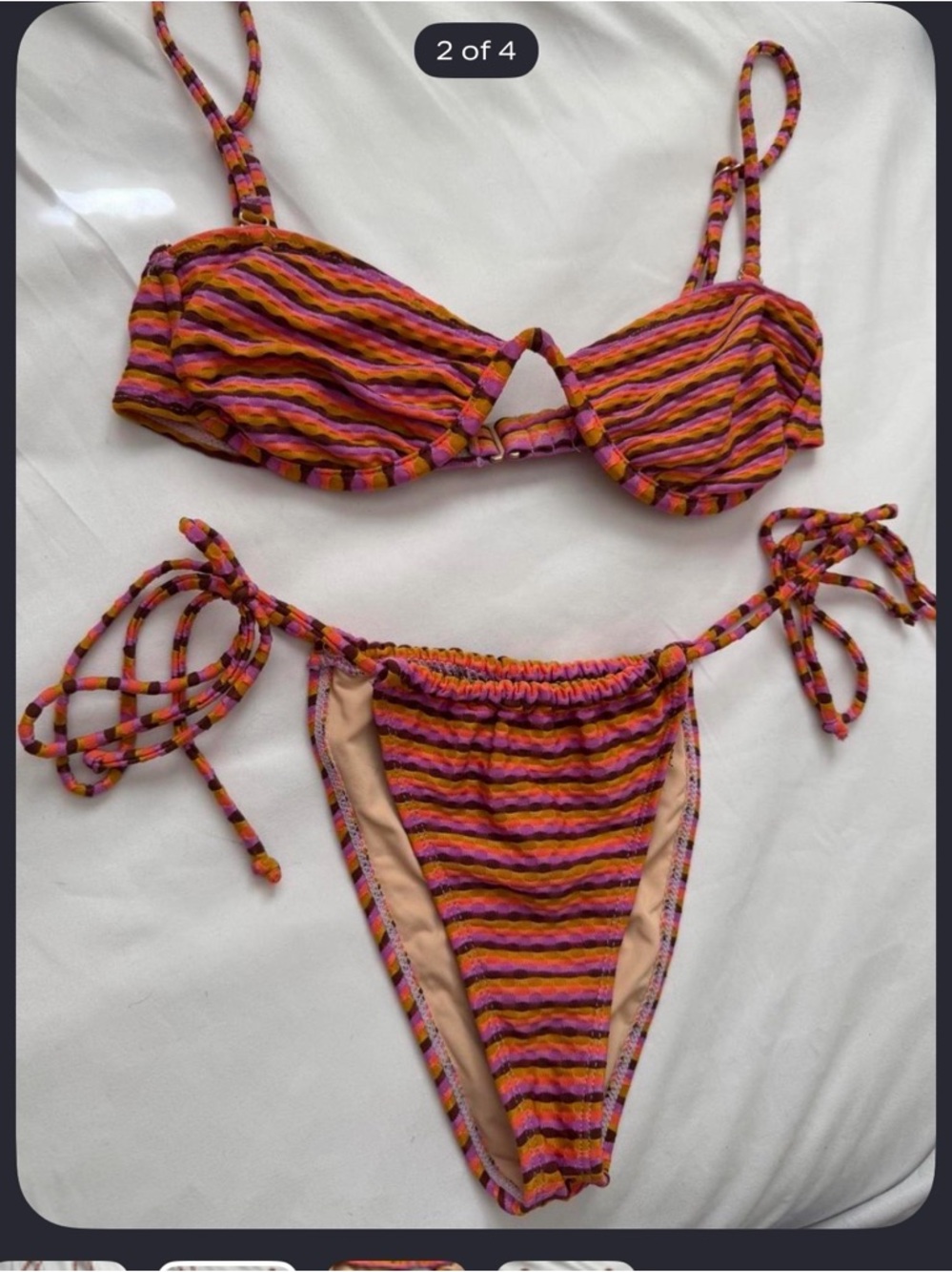 Cotton On Orange Pink Striped Tie-Side Bikini